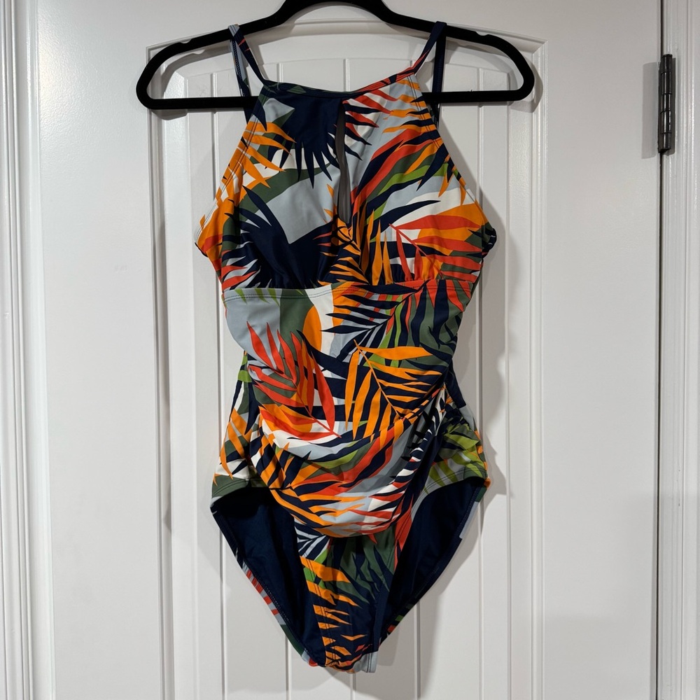 Ellen Tracy Tropical Print One Piece Bathing Suit - EC - 12